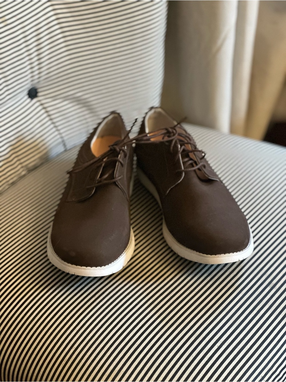 Propet Brown Lace-Up Oxfords with White Sole